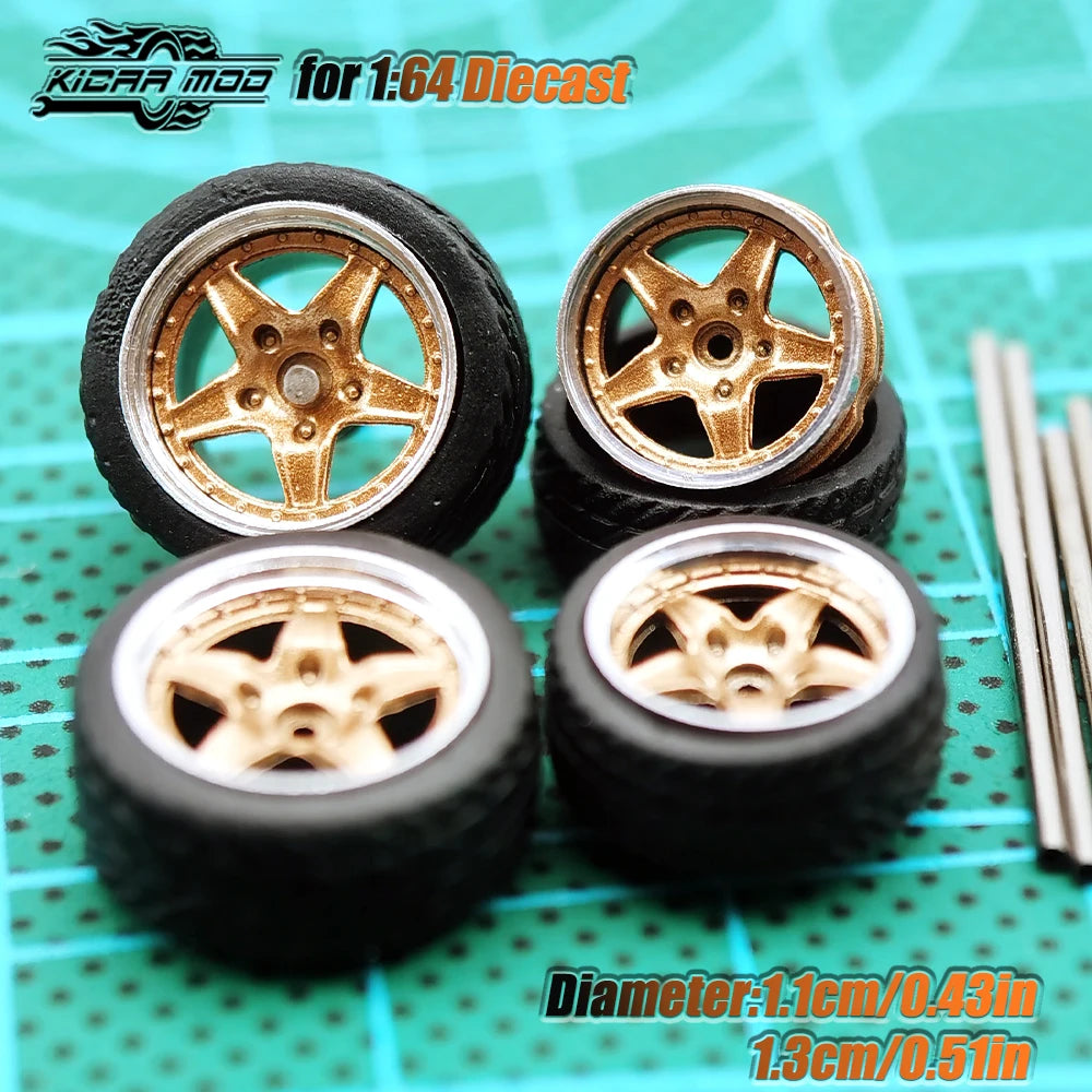 KicarHapp1/64-Jantes Métalliques ABS avec Caoutchouc pour Voiture Miniature, Pièces de Réaménagement Avant, Petite et Arrière