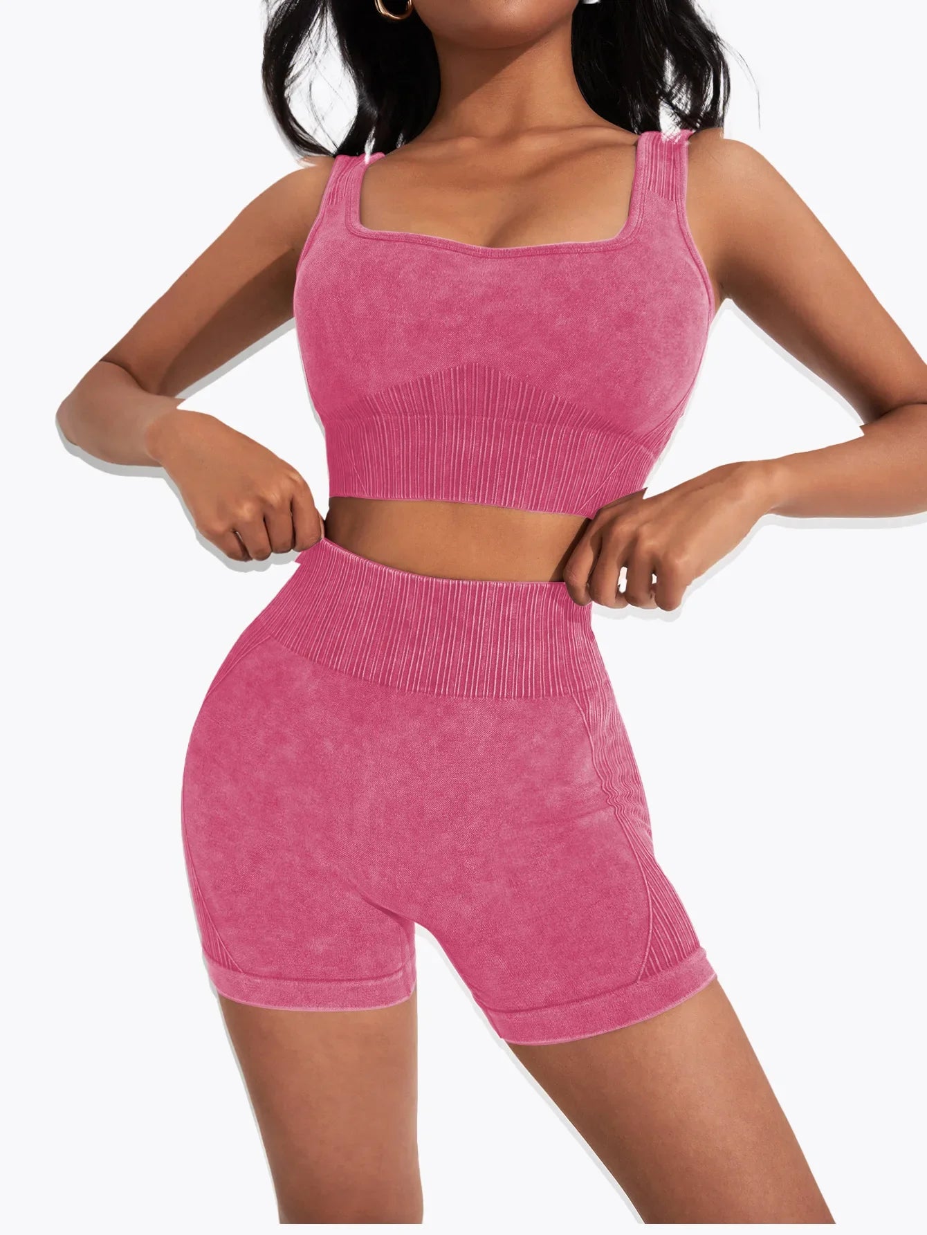 Ensemble de yoga taille haute sans couture pour femme, short de course, soutien-gorge de sport antichoc, séchage rapide, entraînement de fitness, trempé, 2 pièces