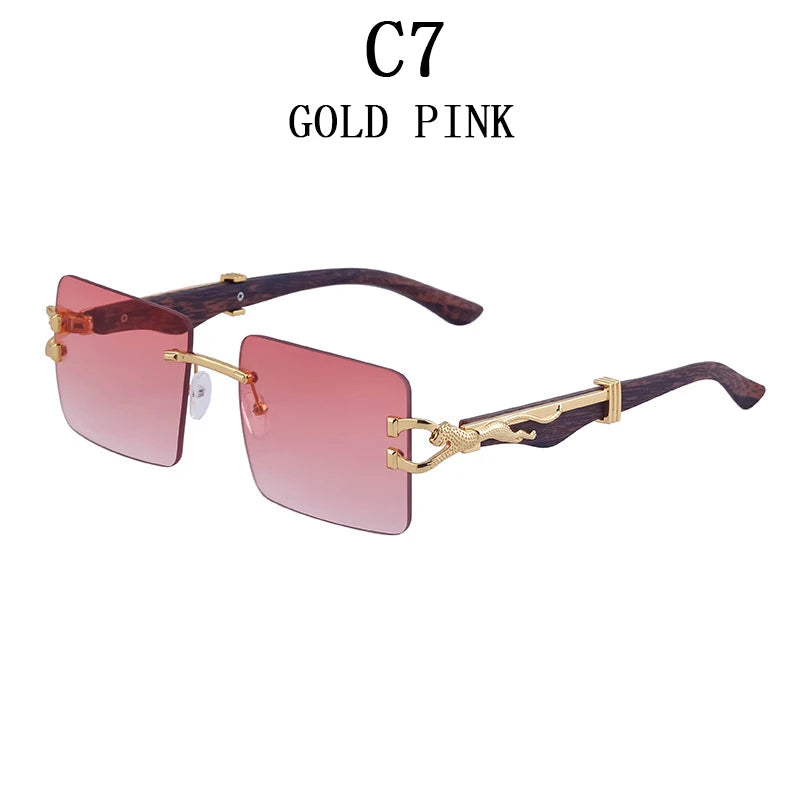 Frameless square wooden sunglasses for men and women, vintage, fashionable, luxury, retro, 2023