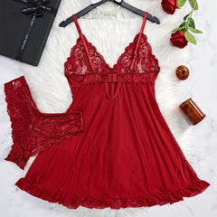 Bretelles en Tulle pour femmes, Lencerias exquis en dentelle, col en v, sous-vêtements, string Semi-transparent, ensemble de Lingerie, chemises de nuit