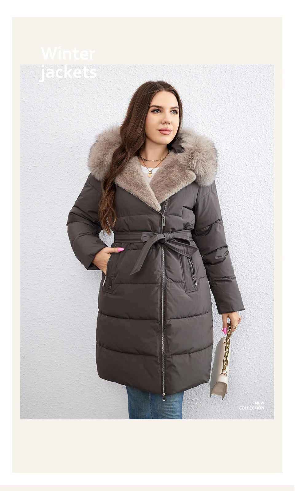 HaiLuoZi-Doudoune Longue en Coton pour Femme avec Ceinture en Fourrure, Manteau à Revers, Fermeture Éclair Indépendante, Vêtements d'Extérieur, Nouvelle Collection Hiver 2023, 1171