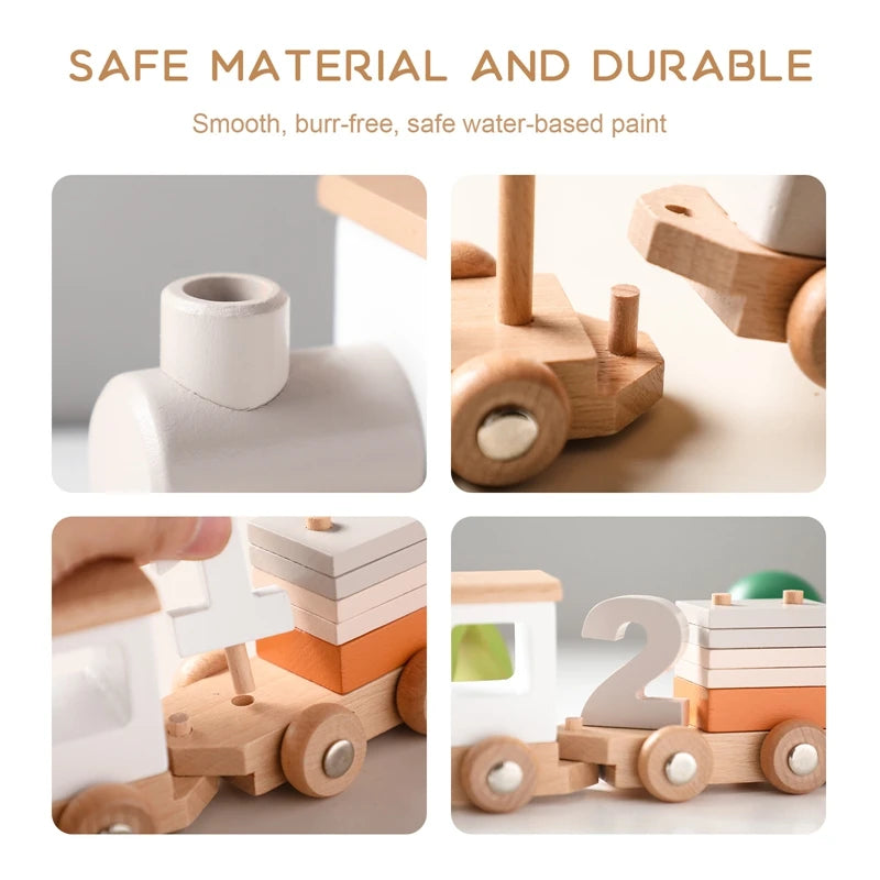 Jouets Montessori Train en bois jouet d'anniversaire bébé jouets éducatifs chariot en bois bébé jouets d'apprentissage nombre de bois bébé jouets cadeaux