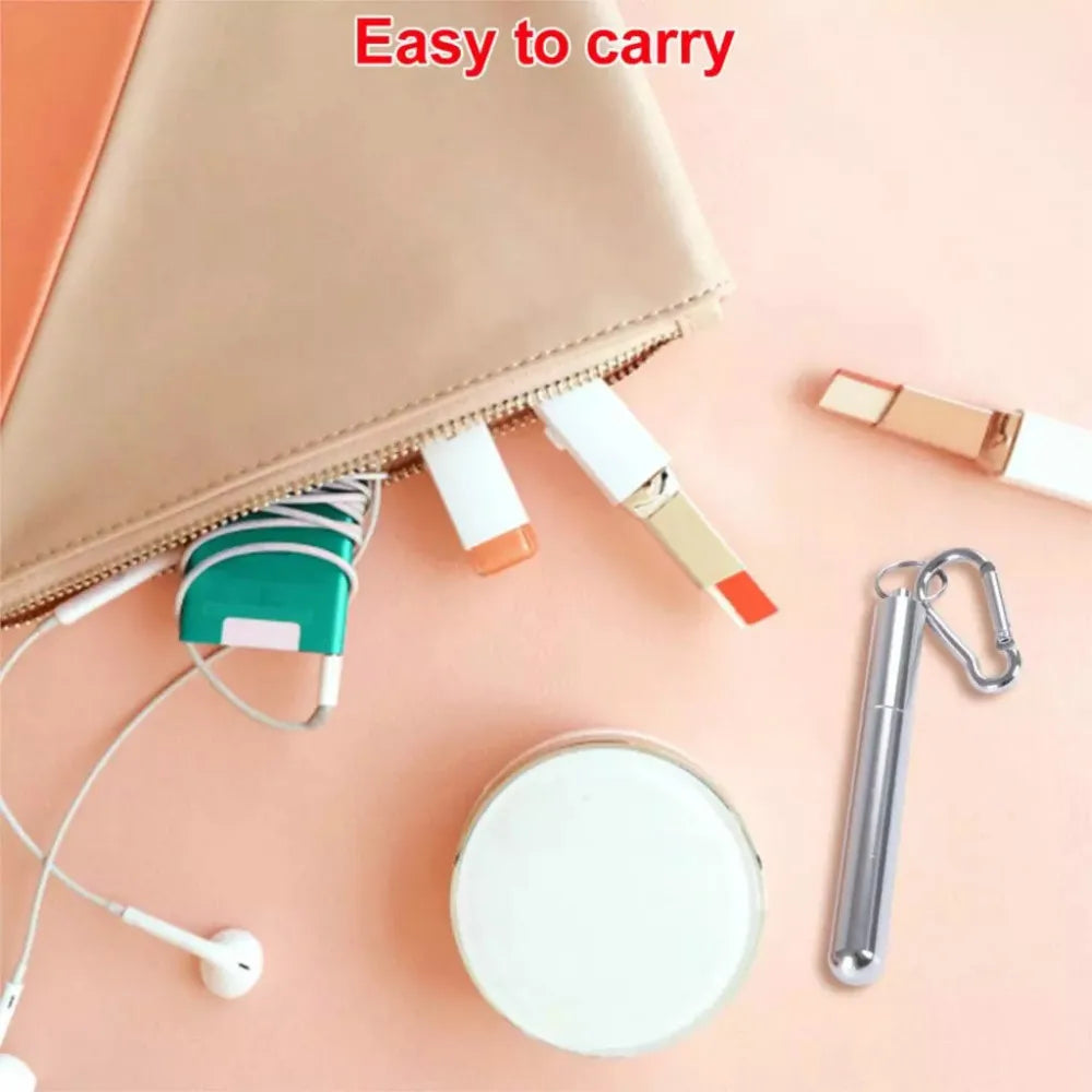 Paille Télescopique Réutilisable en Acier Inoxydable 304, Paille D.lique avec Brosse pour Livres, Ensemble de Pailles à Boire Portables pour Voyage avec Étui