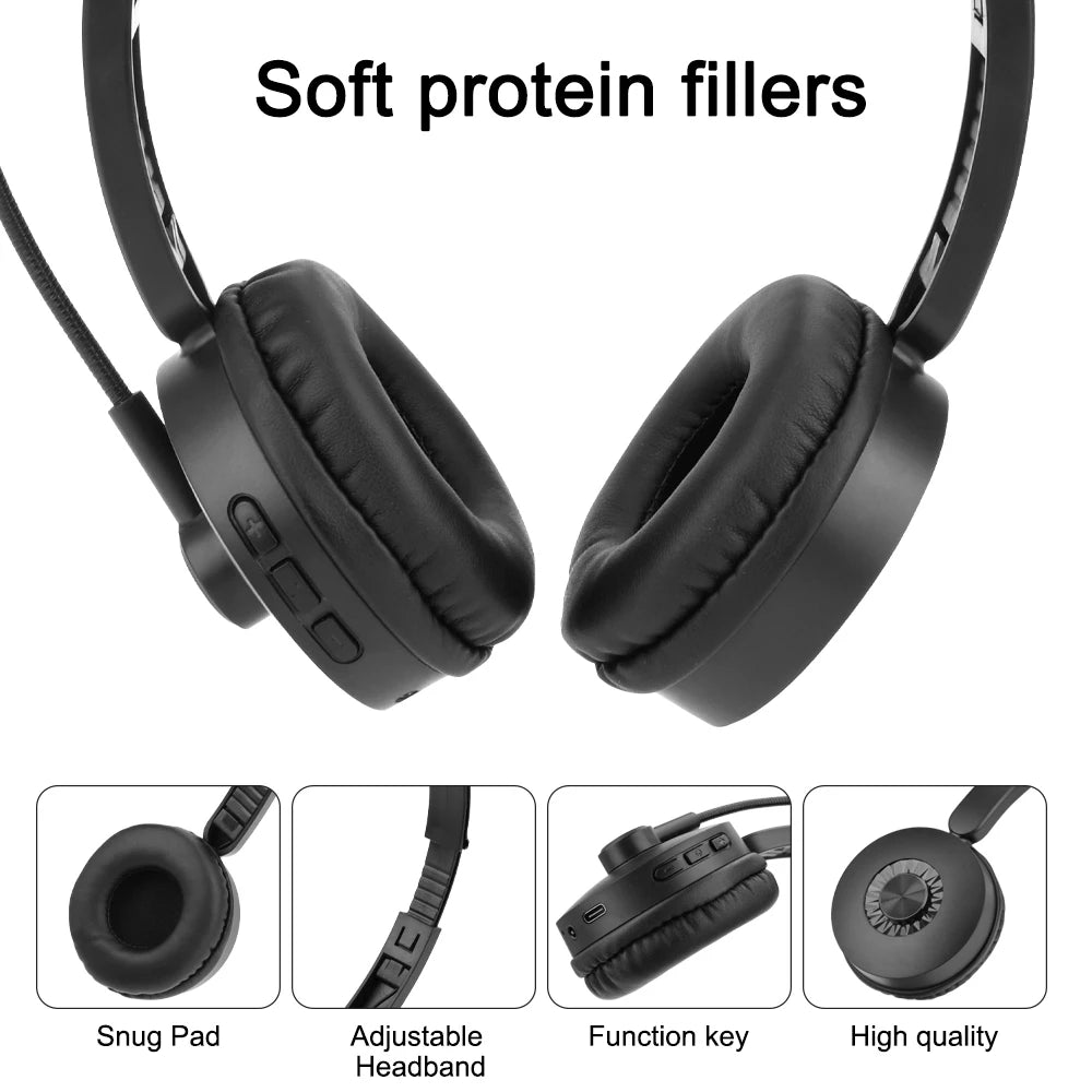 Casque sans fil Bluetooth 5.0 avec microphone antibruit, idéal pour les conducteurs de camion, les bureaux, les travaux sur le centre d'appels