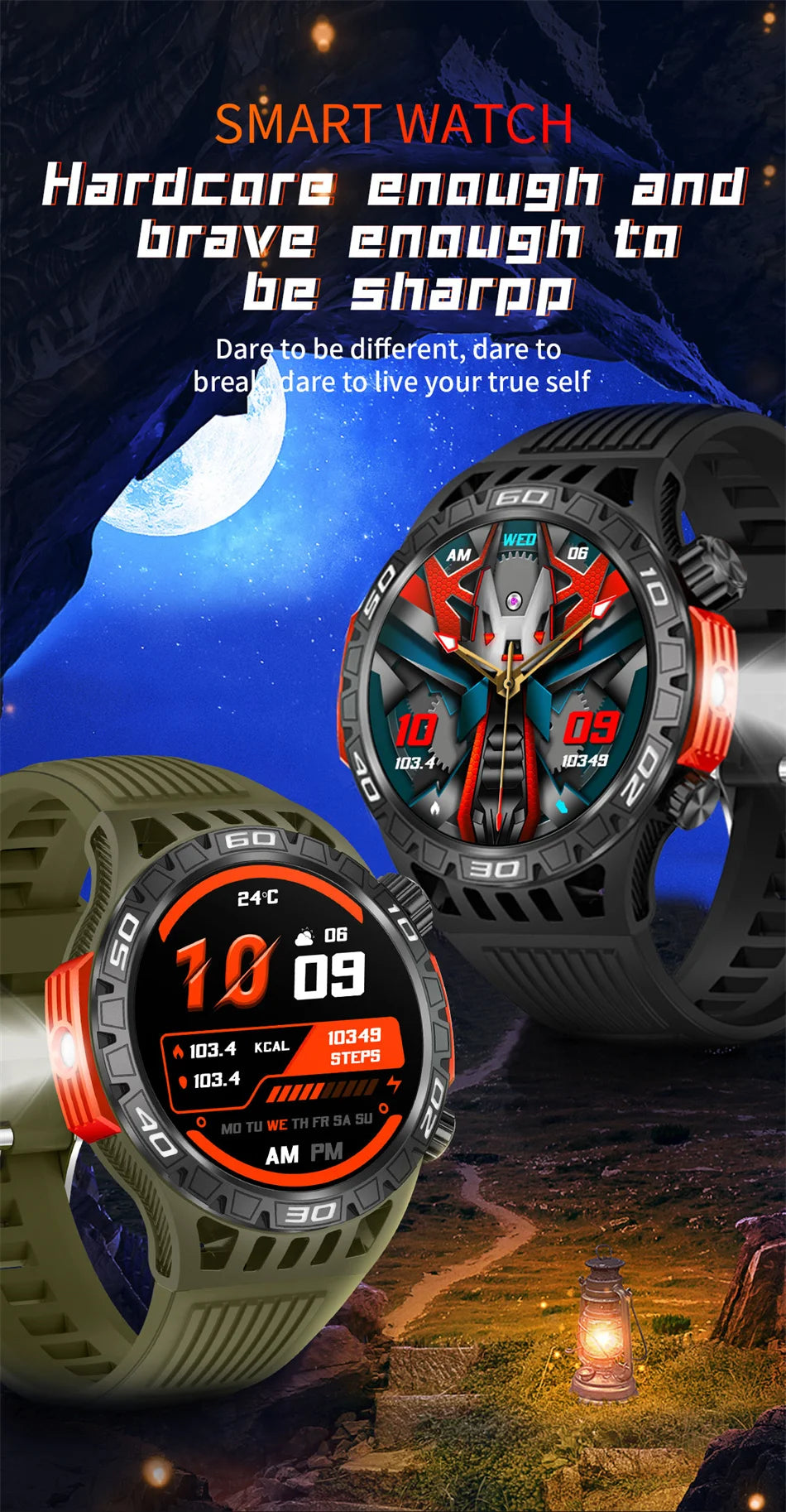 Montre intelligente étanche avec éclairage LED pour homme, boussole, tracker de fitness sportif, IP68, Bluetooth, conversation, Android, iOS