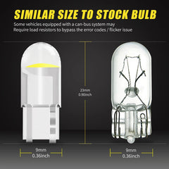 AILEO 10 pièces T10 LED douille W5W verre COB 6000k lecture dôme lampe marqueur cale plaque d'immatriculation ampoule 168 194 192 DC 12V blanc