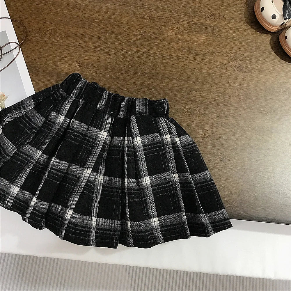 Automne hiver enfants vêtements coton chat Jacquard col rabattu enfant fille pull costumes ample Plaid enfant en bas âge bébé fille jupes