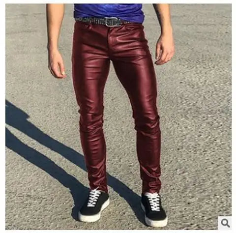 Pantalon en cuir PU pour hommes, Slim, à la mode, rouge, bleu, noir, gris, blanc, nouvelle collection 2024