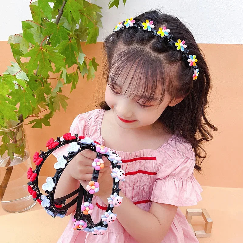 Bandeau tressé de dessin animé pour enfants, bandeau mignon de Style coréen pour bébé avec Clip, accessoires de cheveux pour filles à la mode