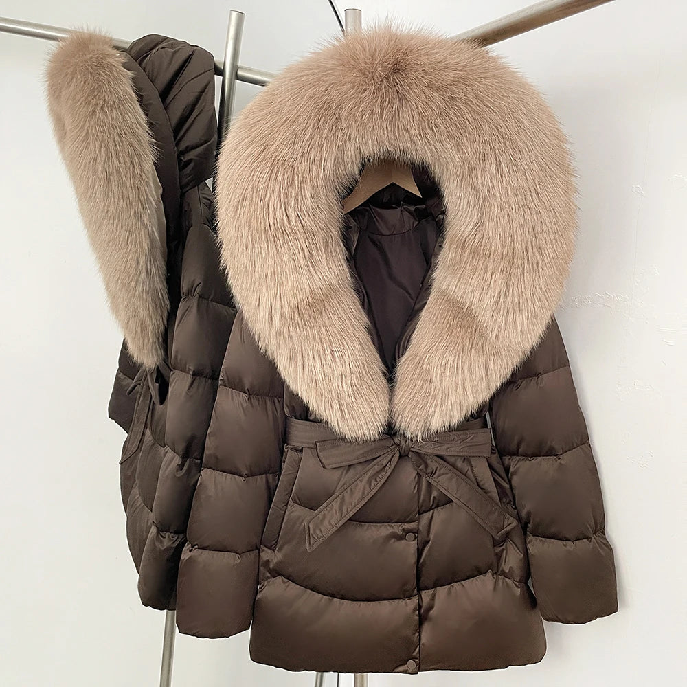 Down Jacket Women Large Fox Fur Hooded Thick Natural Silver Fur Warm Female Parkas Waterproof 2025 Winter 90% Duck Down Coat