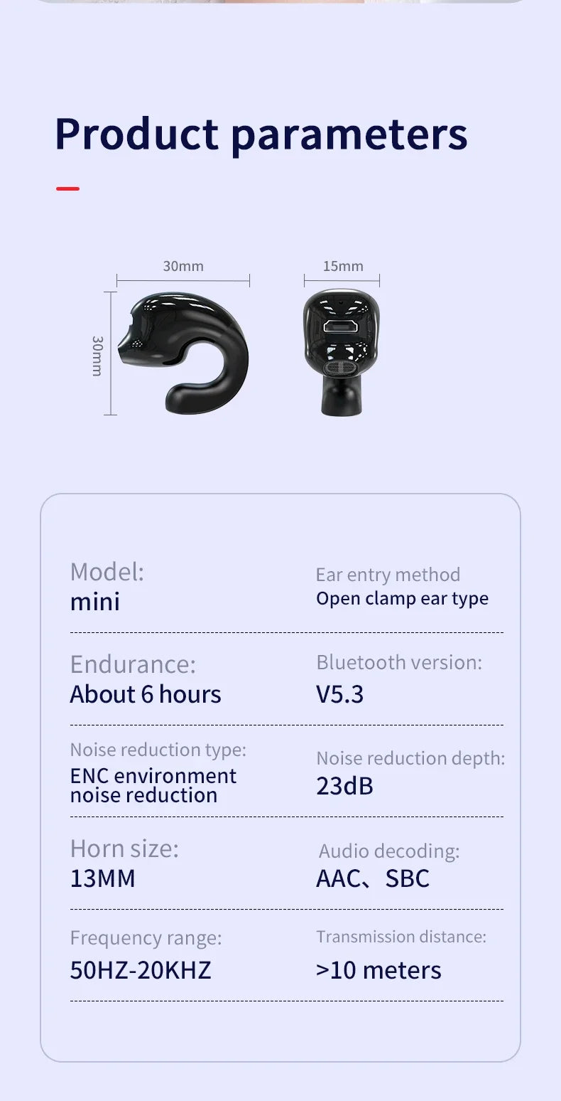 Écouteurs sans fil Bluetooth 5.3, oreillettes intra-auriculaires simples, étanches, TWS, mains libres, pour sport