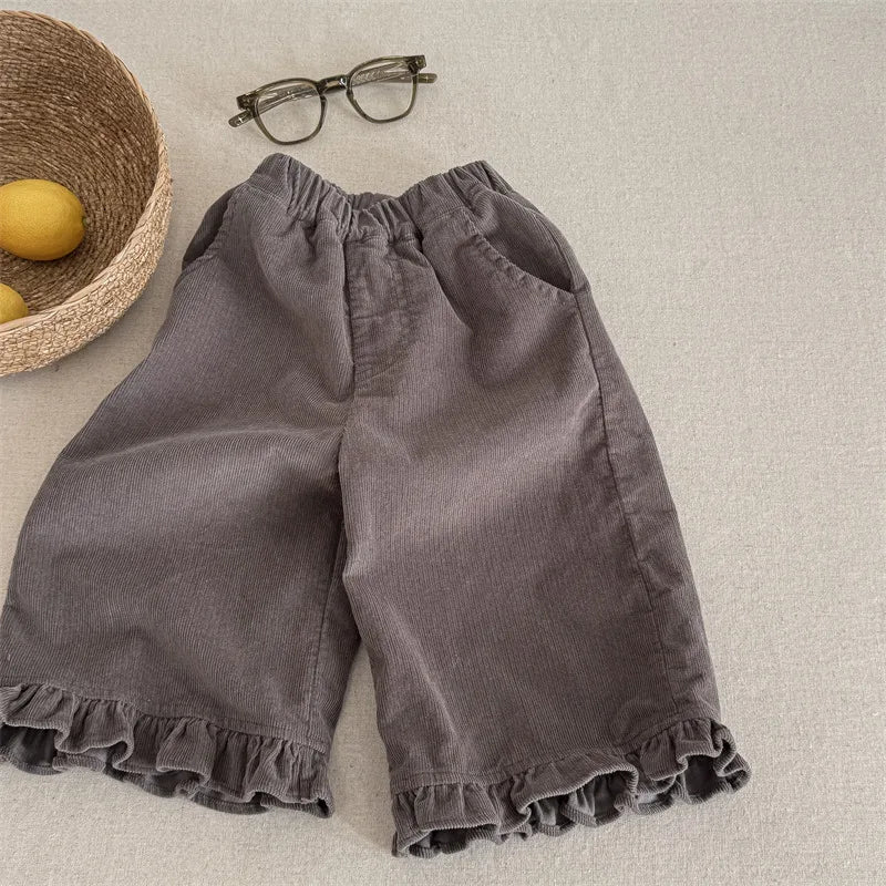 Pantalon sarouel en coton pour filles, vêtements décontractés pour enfants, pantalon en velours côtelé pour tout-petits, longueur rinçage, printemps, nouveau, 2025