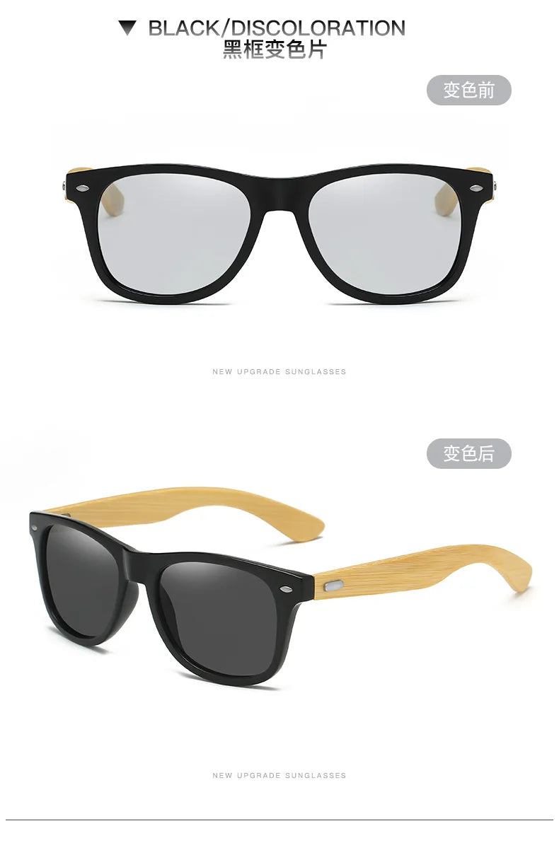 Lunettes de soleil en bois de bambou pour hommes et femmes, classiques, Non polarisées, UV400, Vintage, pour la conduite, noires, pour la pêche, UV400