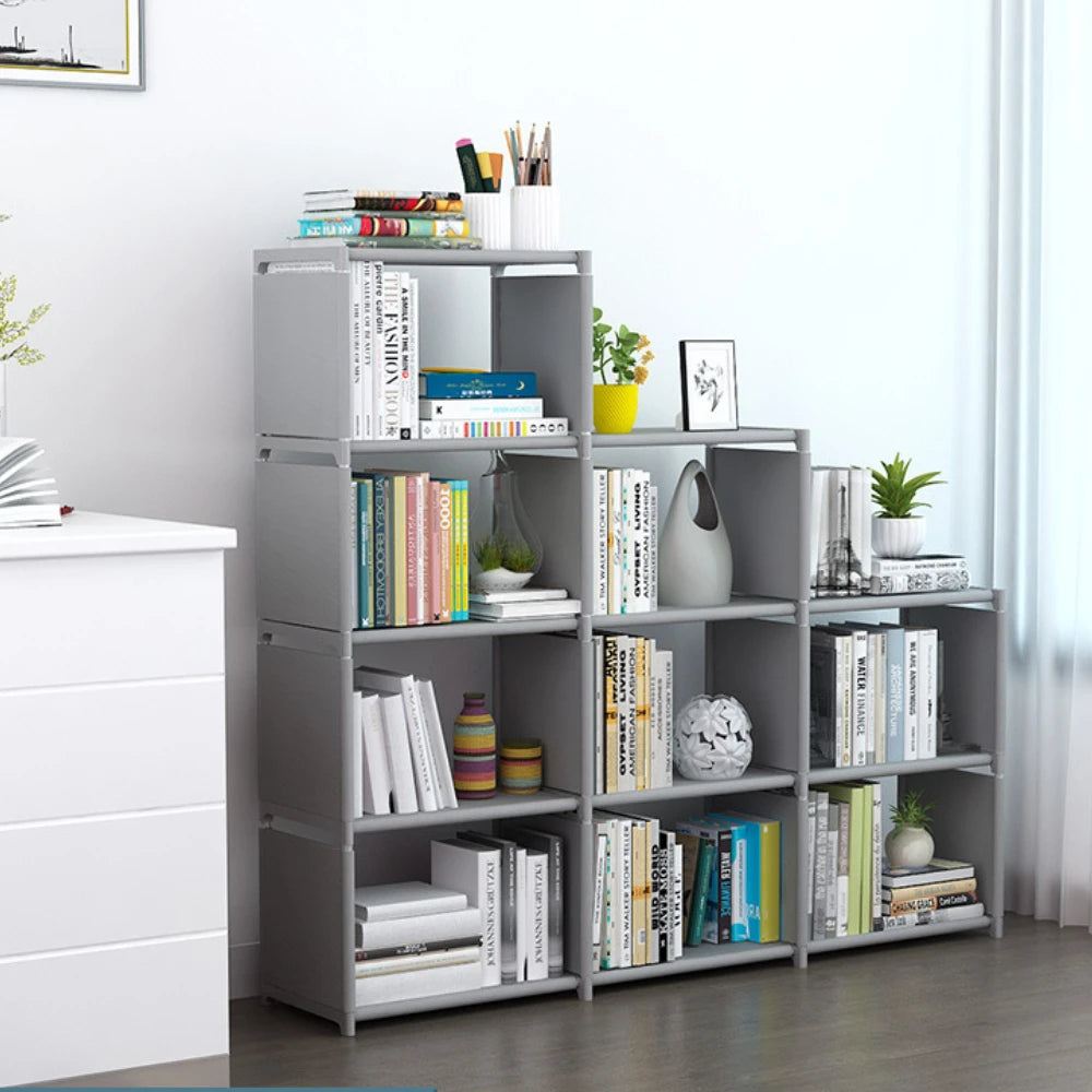 Simple storage shelf, multi-layered clutter storage shelf, bookcase organizer, easy assembly for bedroom or bookcase