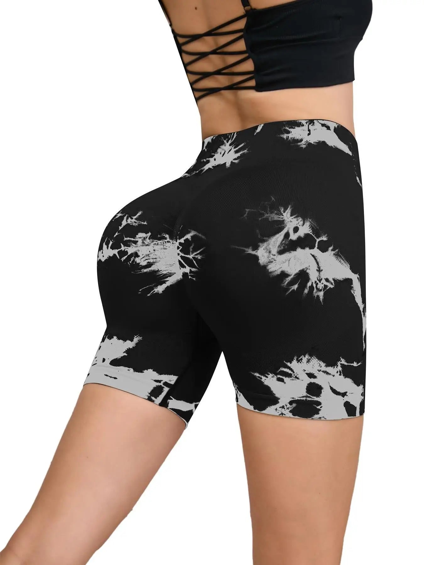 Pantalon de Fitness sans couture teint par nouage pour femmes, taille haute et levage des hanches, short serré de sport, course à pied, Sexy, pêche, Fitness, Yoga