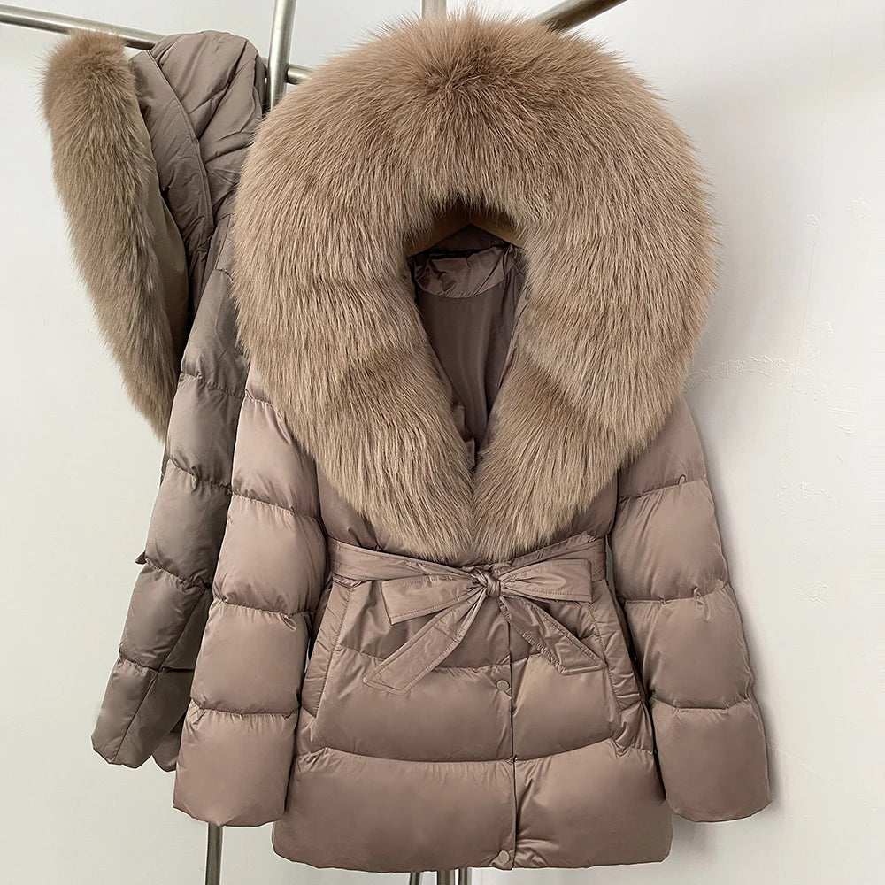 Down Jacket Women Large Fox Fur Hooded Thick Natural Silver Fur Warm Female Parkas Waterproof 2025 Winter 90% Duck Down Coat