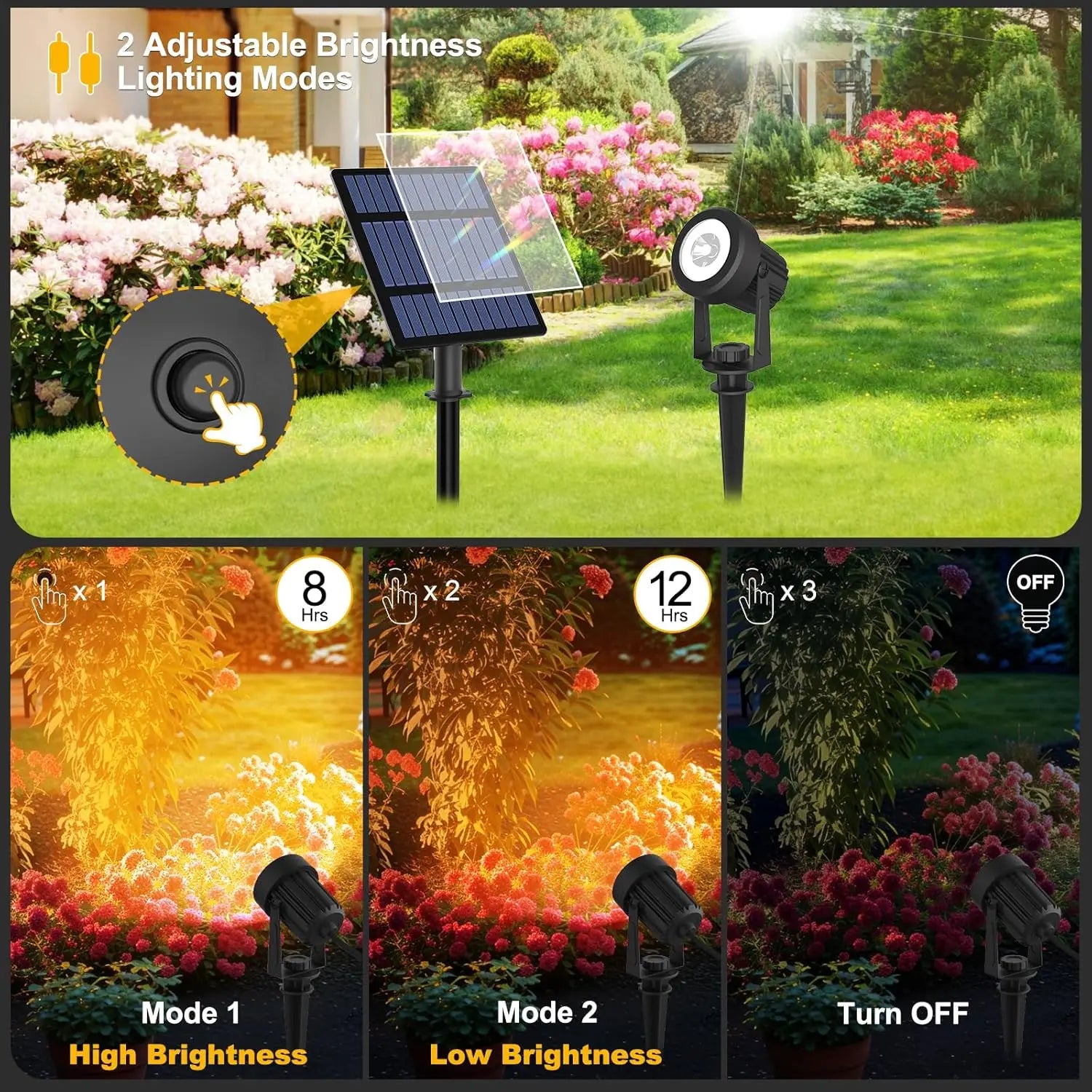 3000K Solar Tree Light for Outdoor Garden Decoration, IP65 Waterproof, 4 LED Warm Lights, Courtyard Landscape, Street Wall Solar Projector