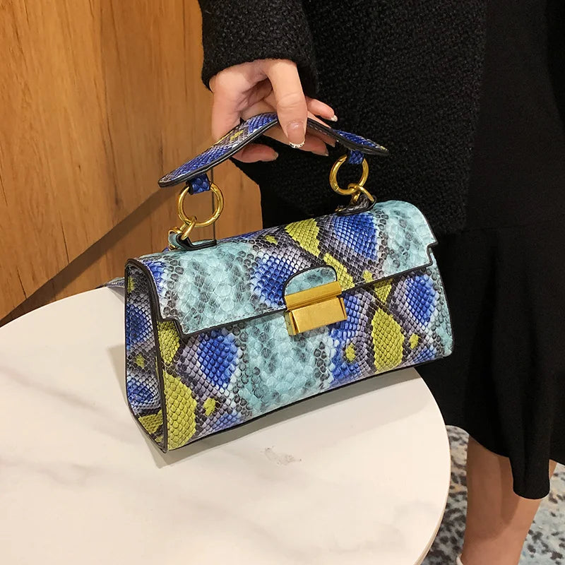 New Luxury Brand Designer Handbag Women's Snake Print Leather Shoulder Bags Fashion Small Square Crossbody Bag Bolsa De Ombro 