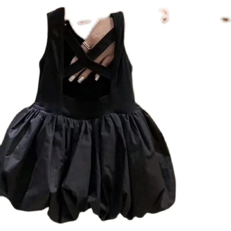 Robe à bretelles dos nu pour bébés filles, en coton, couleur unie, sans manches, ample, bourgeon de fleur, pour enfants de 2 à 8 ans