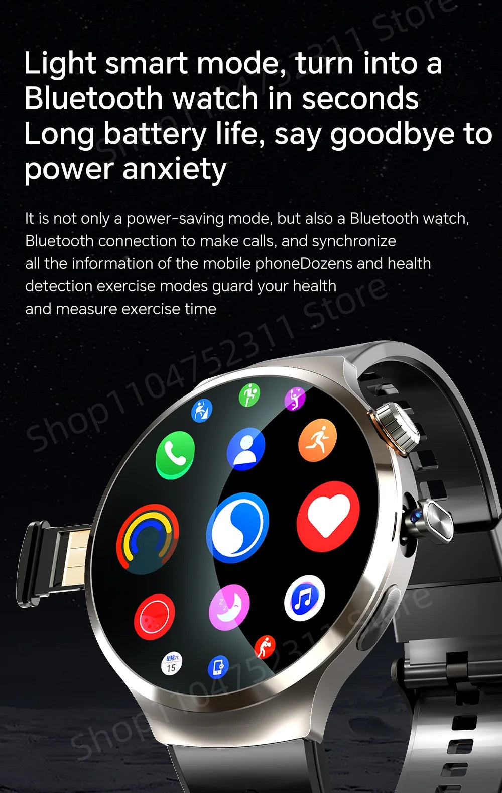 Smartwatch avec grand écran Amoled 1,98 pouces 210 °   Caméra rotative GPS Position surveillance de la santé Android 13.0 montre intelligente hommes