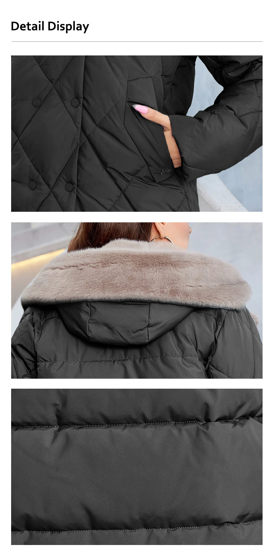 HaiLuoZi-Veste Courte à Capuche avec Fourrure pour Femme, Vêtement d'Hiver de Grande Taille, Design de Matelassage Indépendant, Grandes Poches, Combiné 2023, Nouvelle Collection 1163