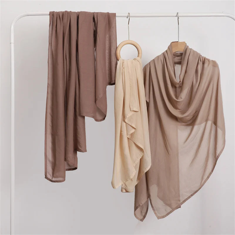 Ramadan Solid Color Plus Size Cotton Rayon Hijab Scarf Women's Muslim Headscarf Wraps Shawls Muslim Women's Headband Islamic Turban