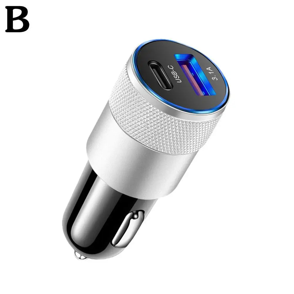 15W USB + PD petit canon en acier chargeur de voiture en alliage d'aluminium en métal chargeur de voiture 3.1A chargeur de voiture de téléphone portable
