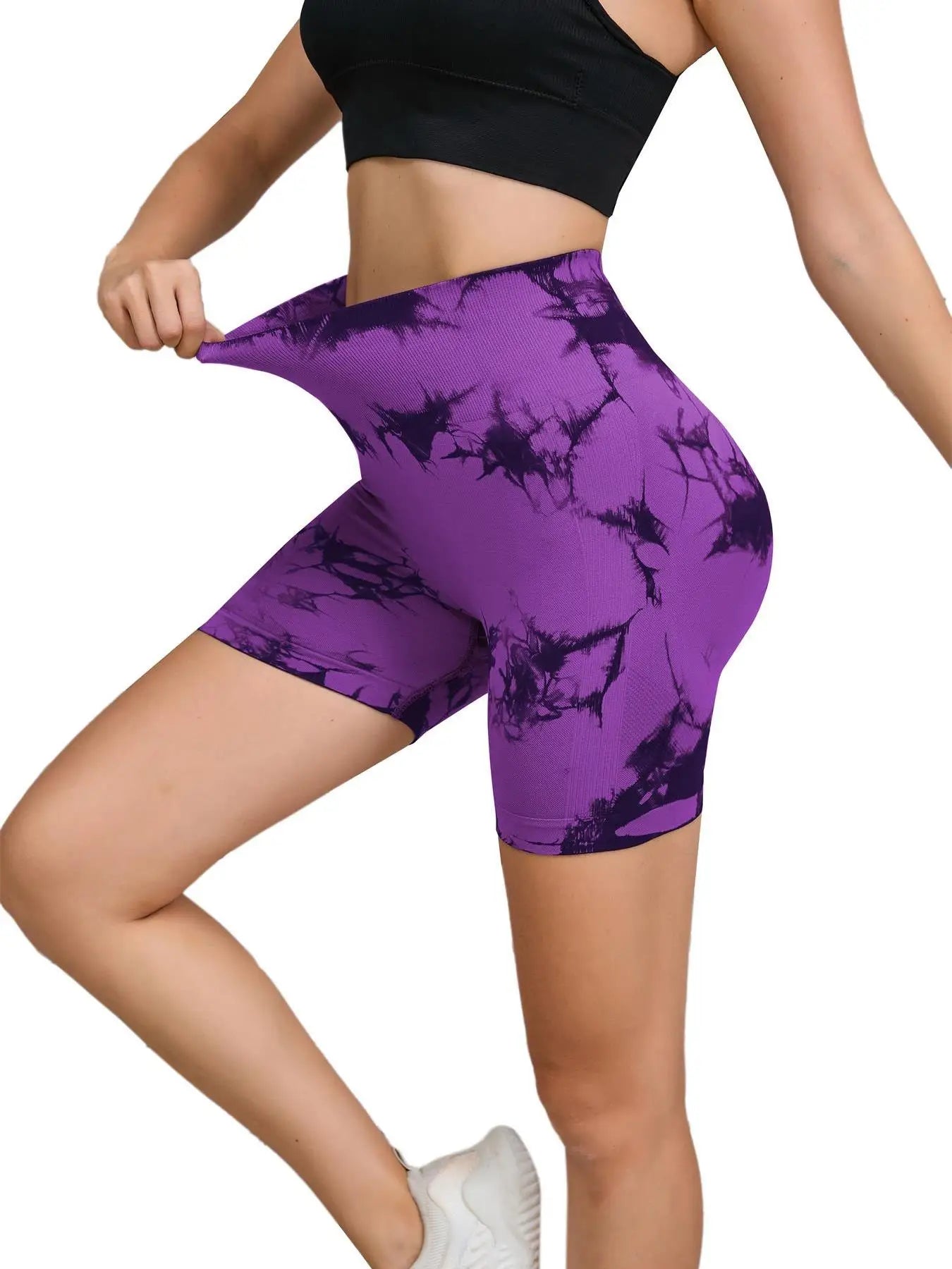 Pantalon de Fitness sans couture teint par nouage pour femmes, taille haute et levage des hanches, short serré de sport, course à pied, Sexy, pêche, Fitness, Yoga