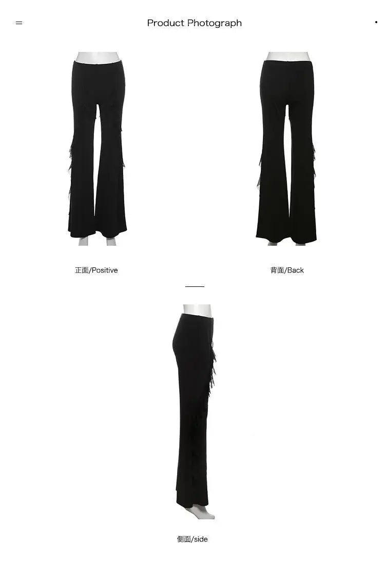 Women's high-waisted bootcut trousers, retro style, ruffled seams, with a sense of design, slimming trousers