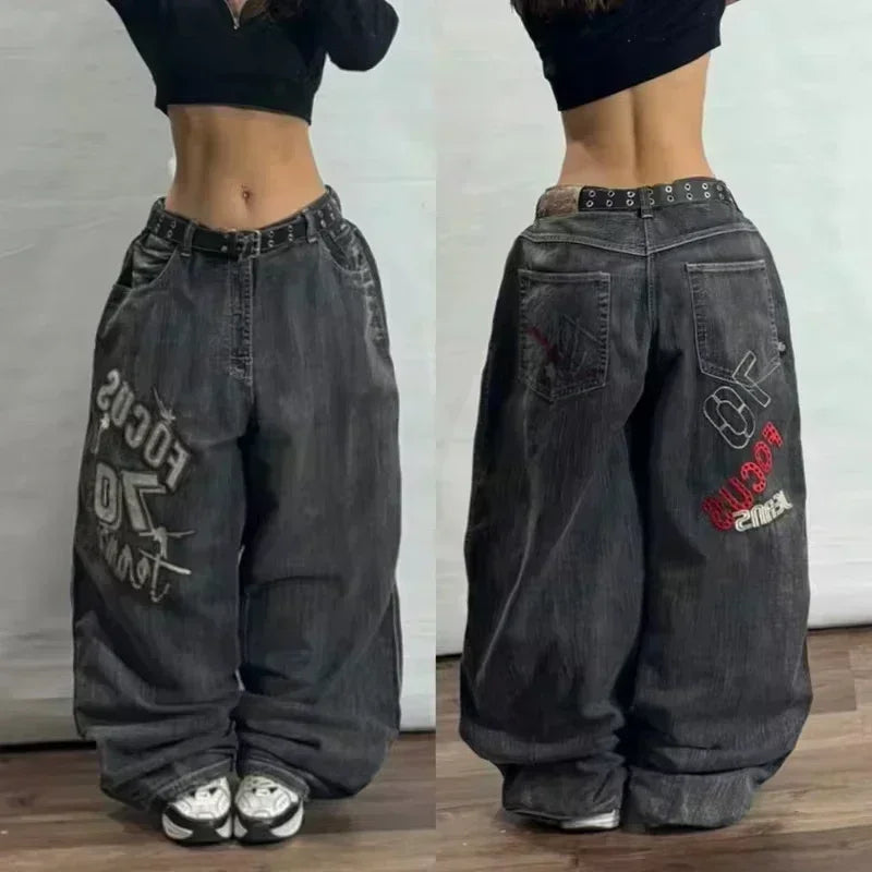 American Y2K 2025 New Baggy Wide Leg Black Oversized Jeans Women's Casual Street Joker Denim Pants Couple Jeans Vintage Streetwear