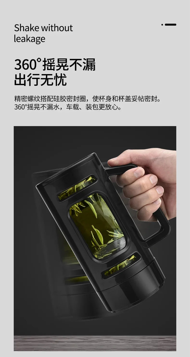 400, 600, 800, 1000ml glass bottle/cup with filter cord, plastic case, glass cup, water bottle, business gift, black/blue