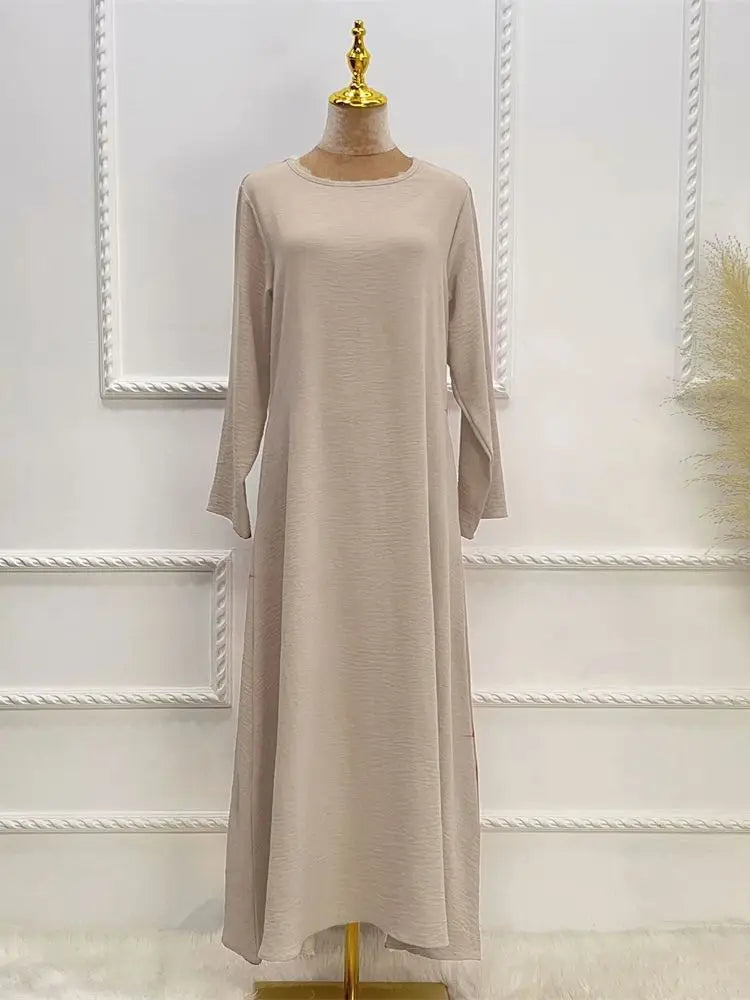 Noir blanc rose solide dubaï modeste sous Robe Abaya Islam caftan musulman avec poches robes pour femmes Robe Femme Musulmane