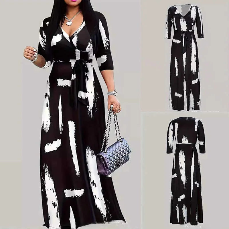Women's Sexy Plus Size L5XL Long Skirt, Floral Print High Waist A-Line Skirt for Work, V-Neck, Summer Style...