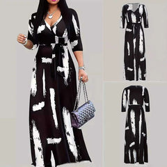 Women's Sexy Plus Size L5XL Long Skirt, Floral Print High Waist A-Line Skirt for Work, V-Neck, Summer Style...