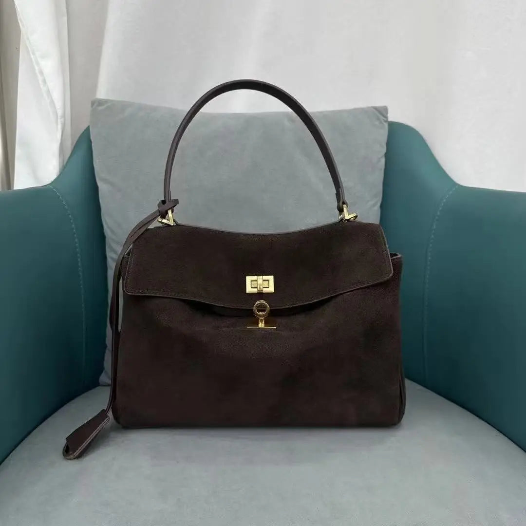 Sacs à main en cuir véritable pour femmes, fourre-tout en cuir véritable glacé, sac à bandoulière en daim marron pour dames, design moderne personnalisé