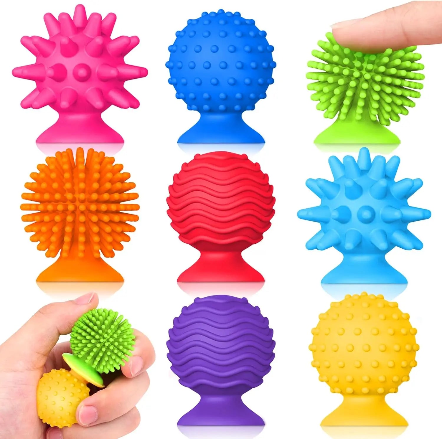 Ensemble de 8 jouets sensoriels souples en Silicone, avec ventouses texturées, jouets anti-Stress, cadeau d'activités