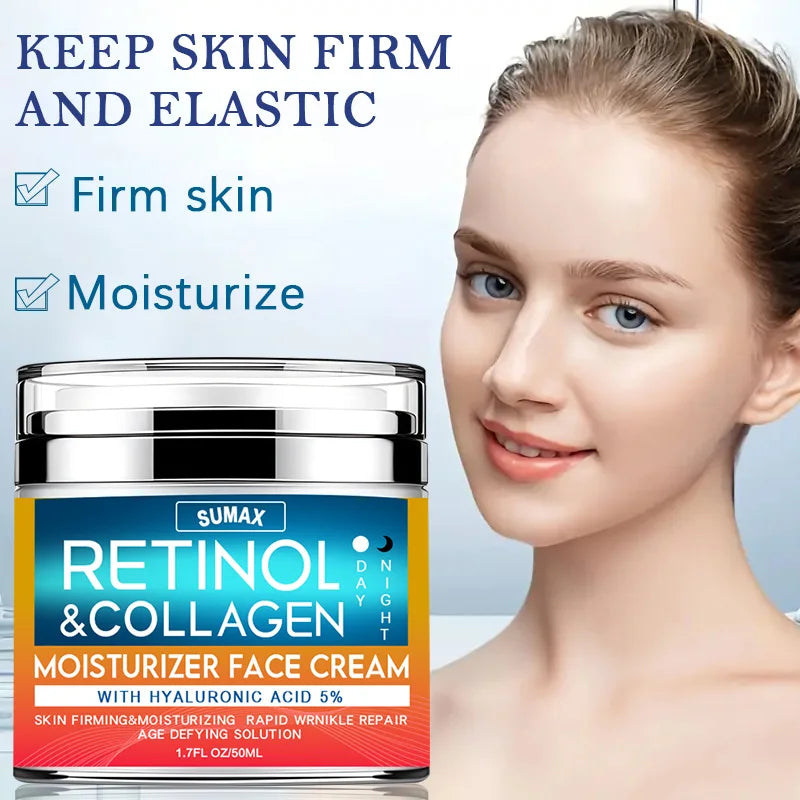 Crème pour le visage au rétinol, hydratante, raffermissante, éclaircissante, au collagène, à l'acide hyaluronique, produits de soins pour la peau, 50ml