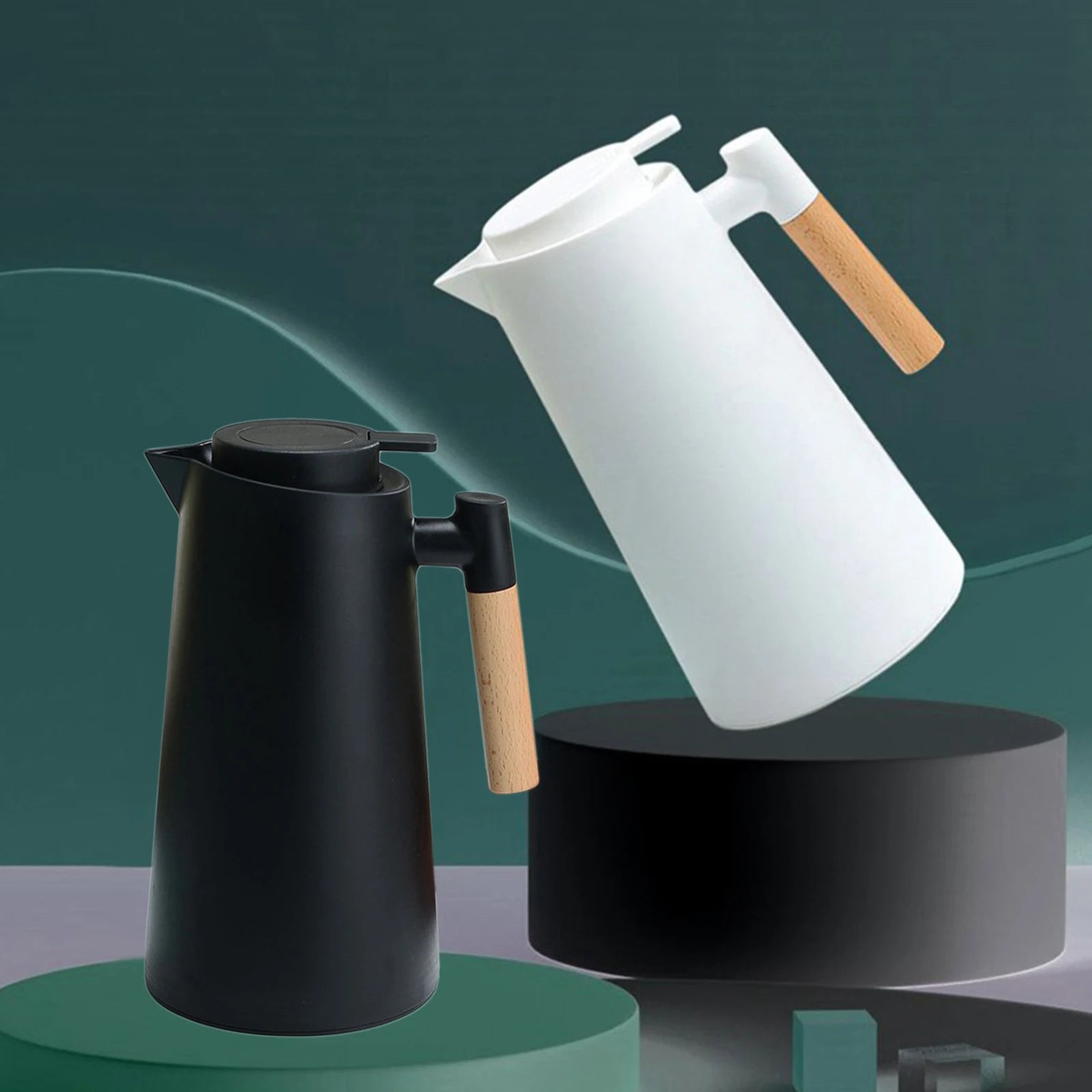 Carafe à café thermique sous vide à double paroi, pot thermos avec poignée en bois, bouilloire isolée, garde au chaud et au froid, 1L