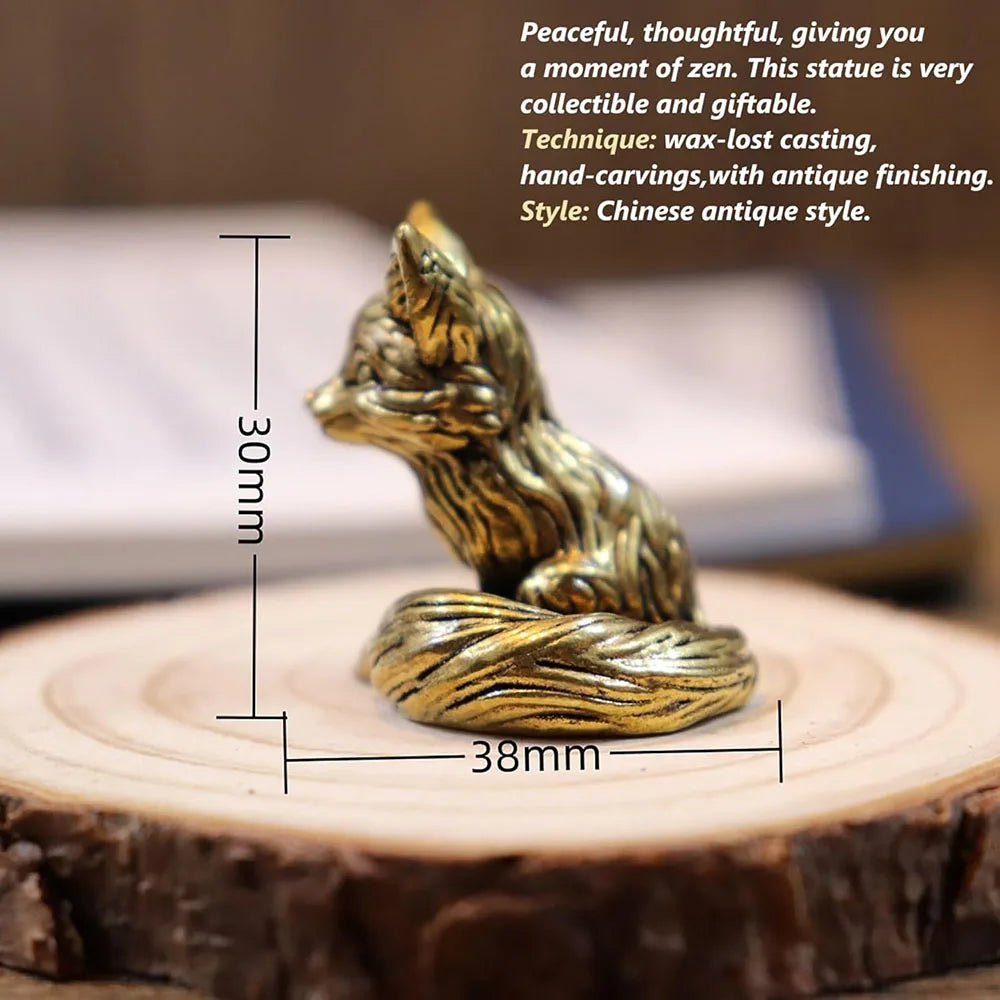 Statue de renard l'inventaire en laiton, figurine d'Auckland, décoration de bureau, sculpture animale en cuivre, artisanat de décoration d'intérieur, accessoires mignons