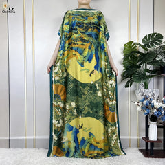 Muslim abayas with belt for women, African maxi dress, elegant evening dress, soft printed turban, new fashion, 2023
