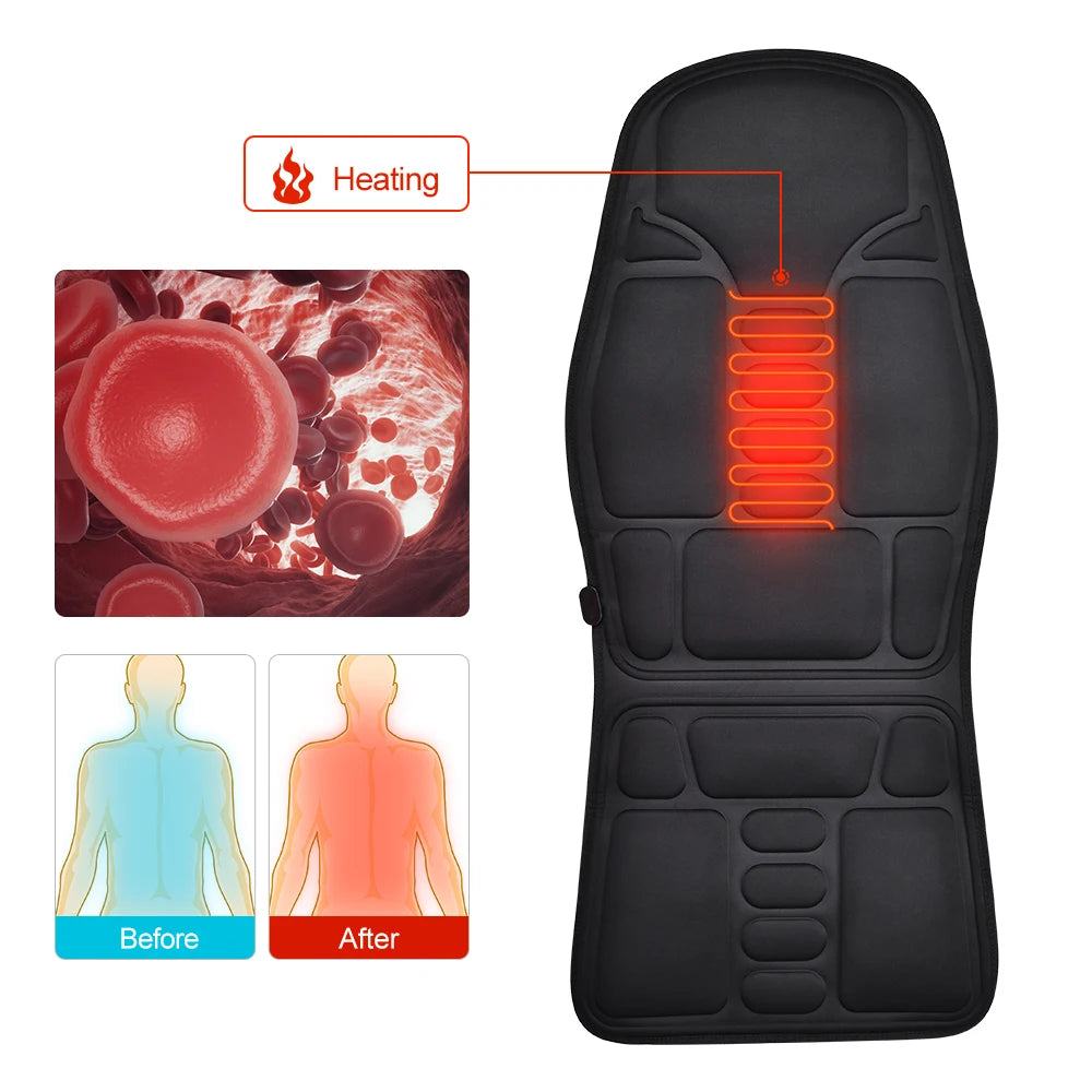 Masseur de dos électrique infrarouge, chaise de Massage complète du corps, coussin chauffant, vibrateur, voiture, maison, bureau, matelas lombaire pour le cou, tapis de chaise