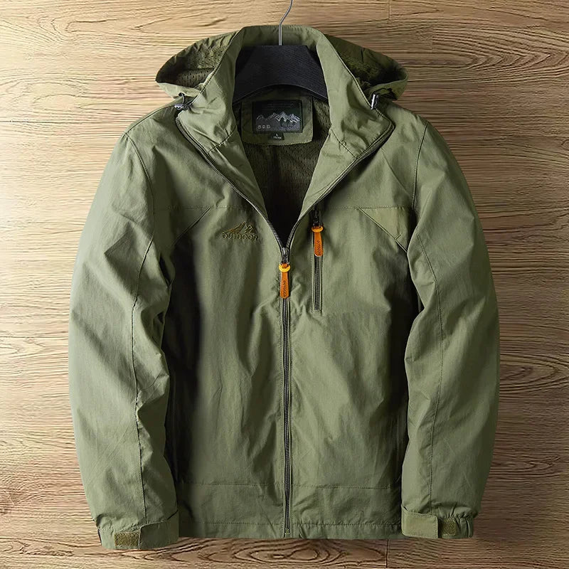 Men's casual outerwear jackets, spring and autumn fashion, slim fit, punch-hole jacket with hat, versatile men's streetwear