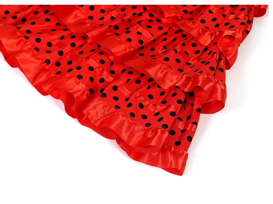 Robe de danse traditionnelle espagnole pour filles, robe de Festival à pois avec pompon, quatre couleurs, jupe classique de Style Flamengo gitane pour enfants