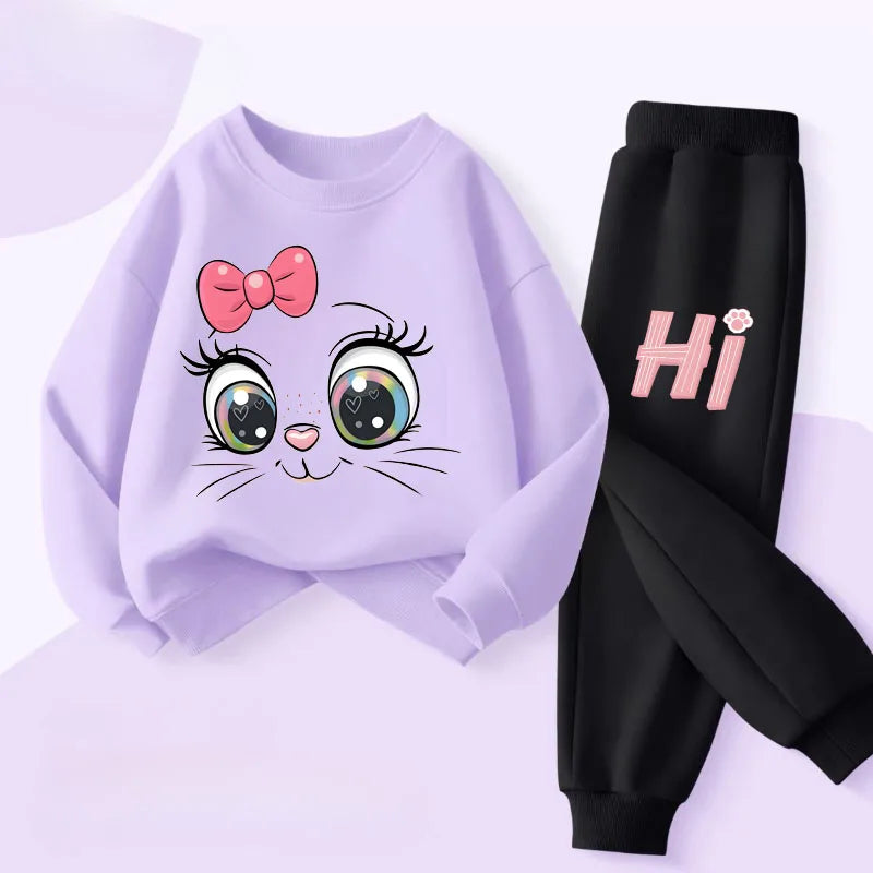 Ensembles de sweat à capuche et manches longues pour filles, nouveau Style de printemps, pull, pantalon Long, costume deux pièces, tenues décontractées pour enfants, survêtement pour enfants