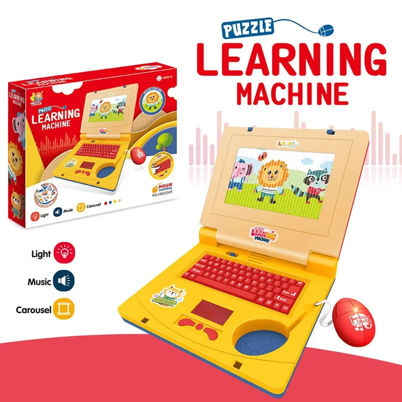 Machine d'apprentissage de Puzzle pour tout-petits, faux ordinateur portable de dessin animé avec musique légère, souris, Simulation d'ordinateur, jouets éclairants, cadeaux pour enfants