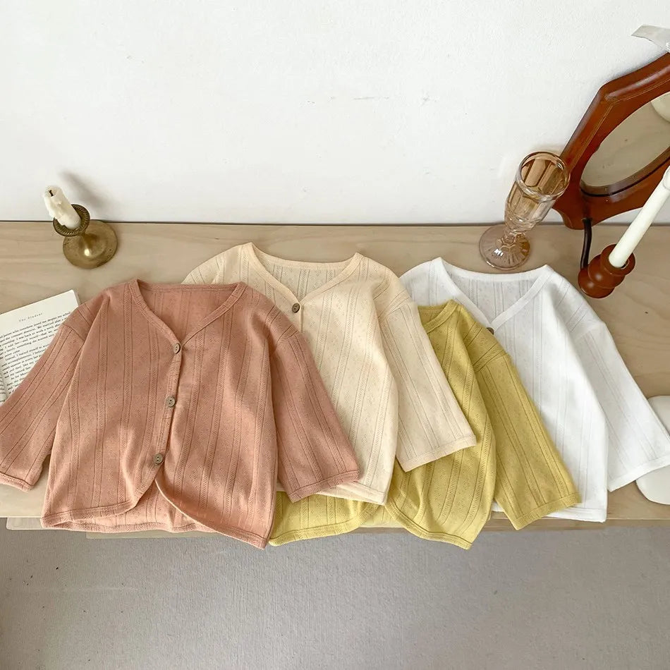 Veste d'été légère à manches longues pour enfants, vêtements pour tout-petits, cardigan solide pour documents, vêtements décontractés coréens pour bébés garçons et filles
