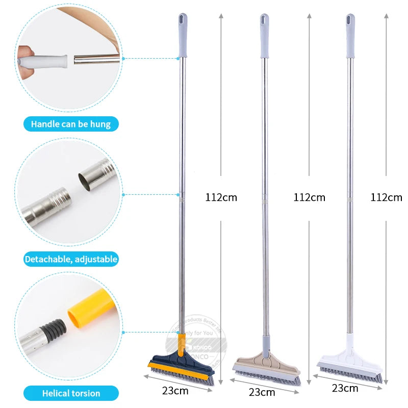 Brosse de nettoyage de sol 2 en 1, brosse de nettoyage à Long manche, essuie-glace amovible, balai magique, raclette, carrelage, outils de nettoyage de cuisine