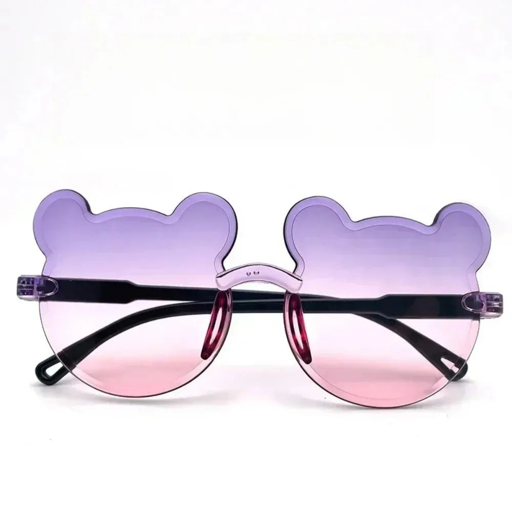Lunettes de soleil pour enfants, ours de dessin animé mignon, pour garçons et filles, sans monture, UV400, pour voyage en plein air, ski