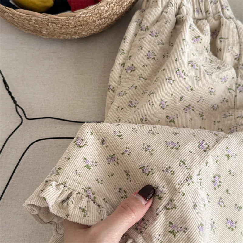 Pantalon sarouel en coton pour filles, vêtements décontractés pour enfants, pantalon en velours côtelé pour tout-petits, longueur rinçage, printemps, nouveau, 2025