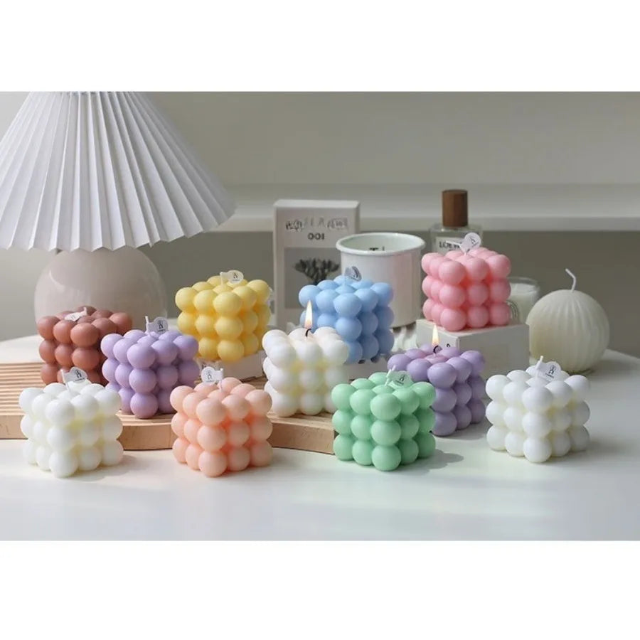 Bougie parfumée en forme de Cube à bulles, 1 pièce, faite à la main, pour aromathérapie, cire de soja, décoration de la maison, bougies pour fête d'anniversaire et de mariage